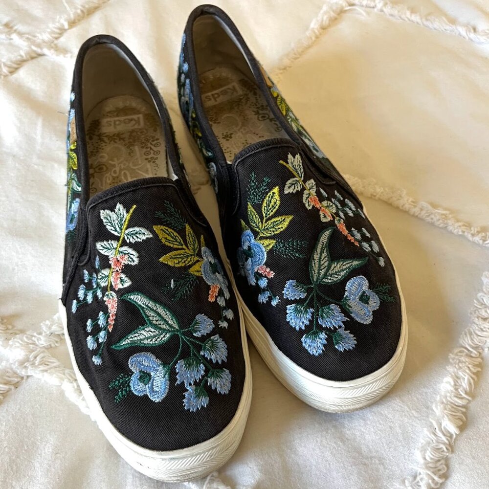 Keds X Rifle Paper Co Floral Embroidered Slip-on Platform Sneakers - Size 8.5